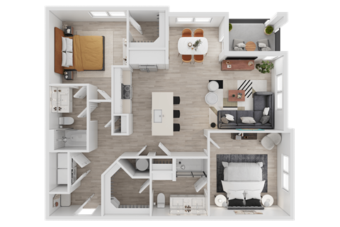 3D Floorplan of Unit B2Alt